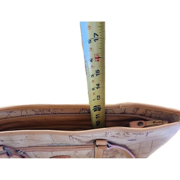 Allan Edward Leather World Map Begie Tote Bag Unique Map Design Shoulder Bag - Picture 2 of 16